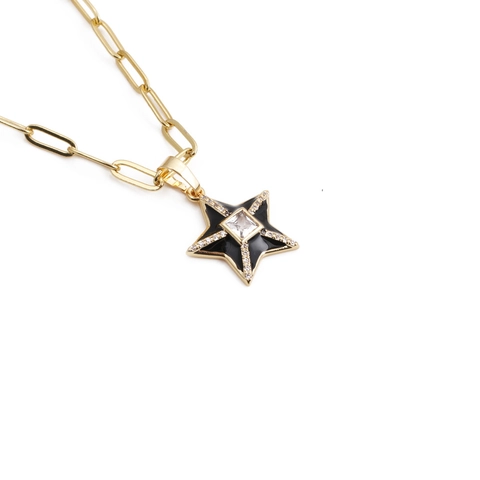 Collana Con Pendente A Stella Rame Smalto Zircone Incastonato Catena A Graffetta Gioielli Moda Hip Hop