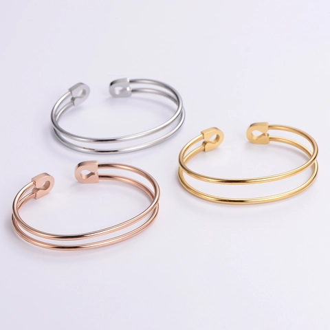 Brazalete Abierto Hueco Geométrico Acero Inoxidable 304 Diseño Alfiler De Seguridad Joyería Minimalista Para Mujer