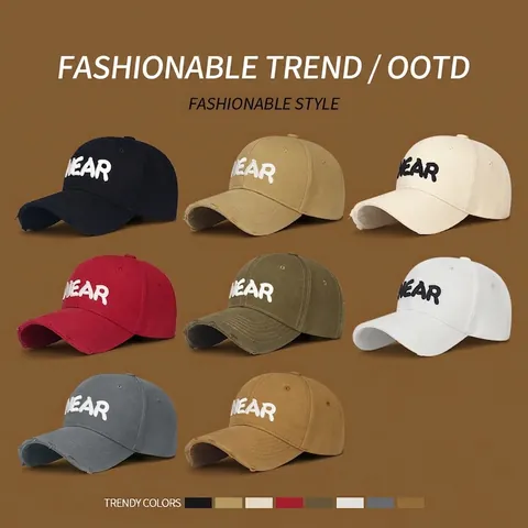 Baseball Cap Distressed Cotton Retro 3D Embroidery Near Letter Adjustable Outdoor Sun Protection Fashion Unisex Hat