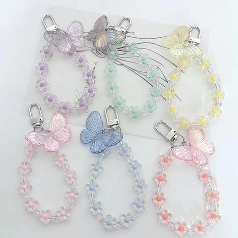 Irisierender Schmetterling Blume Perlen Schlüsselanhänger Transparent Harz Acryl Taschenanhänger Zubehör Mit Metallverschluss