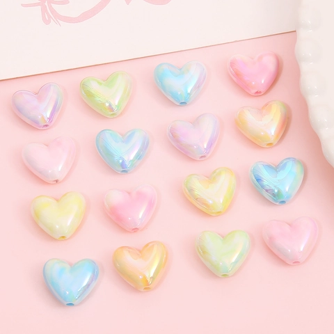 Acrylic Heart-Shaped Loose Beads Iridescent Pearlescent DIY Jewelry Making Accessories Handcrafted Phone Chain Necklaces
