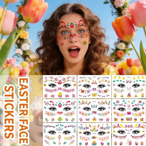 Easter Face Freckle Tattoo Stickers Waterproof Temporary Makeup Decals Cartoon Bunny Egg For Holiday Party Decor