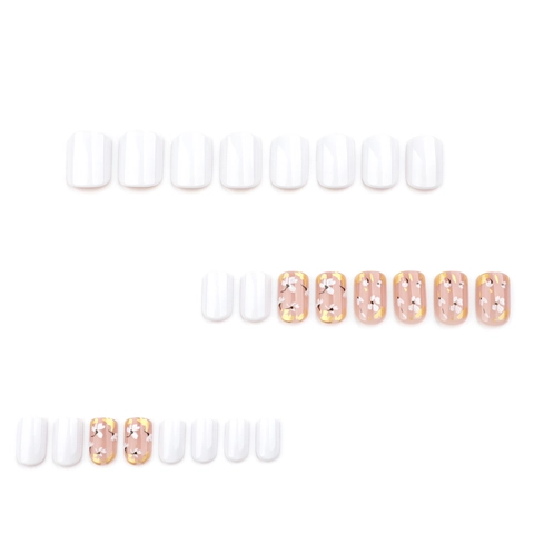 Unghie Finte Corte Quadrate Fiore Bianco Foglia Oro Nudo Rosa Lucido Unghie Eleganti Per Donna