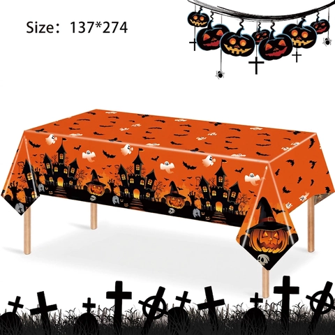 Nappe En Plastique Jetable Halloween Motif Maison Hantée Citrouille Toile D'Araignée Décoration De Table De Fête