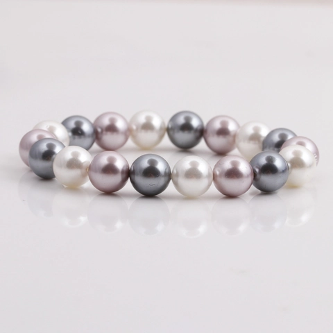 Multi Colored Shell Artificial Pearl Beaded Bracelet For Women Round Faux Artificial Pearl Elastic Bangle Elegant Fashion Jewelry