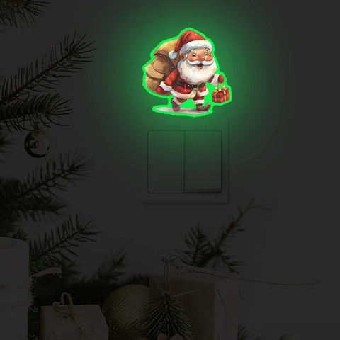 Adesivo Luminoso Interruttore Babbo Natale Decalcomania Parete PVC Decorazione Natale Casa Rimovibile Verde