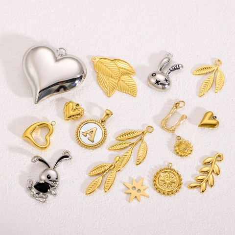 Stainless Steel Pendants Vintage Heart Star Leaf Letter Charms For DIY Jewelry Making Necklaces Bracelets Accessories