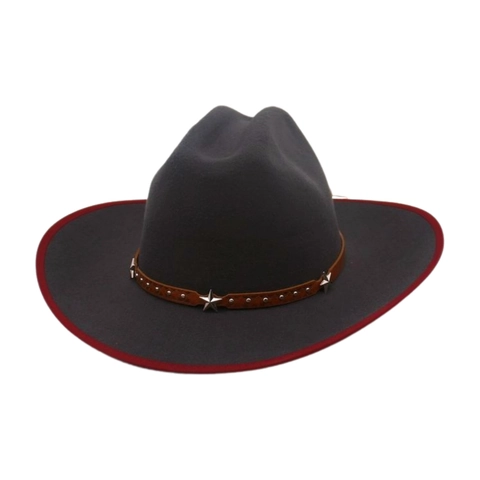 Cappello Da Cowboy Western Vintage Tesa Larga Feltro Con Cinturino In Pelle Borchie Stella Stile Retrò