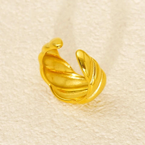 Croissant Twist Ring 18K Gold Plated Stainless Steel Spiral Textured Chunky Open Adjustable Jewelry For Women