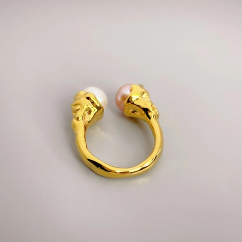 Europäisch Vergoldet Kupfer Offen Verstellbar Ring Mit Künstliche Perle Eingelegt Elegant Geometrisch Fingerring Für Damen