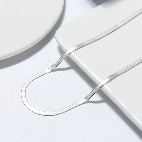 Collar De Cadena De Espiga Plana De Plata De Ley 925 Joyería Minimalista Para Mujeres Hombres