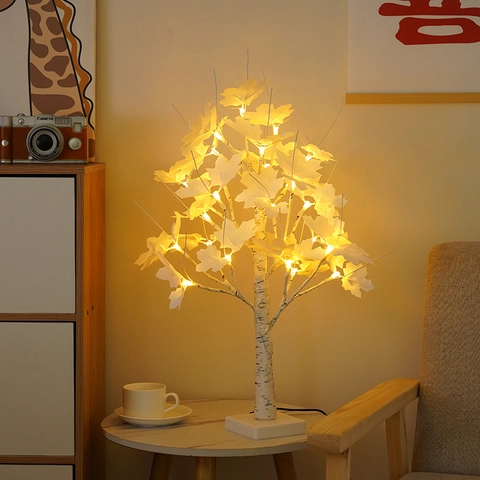 LED Maple Tree Lamp Birch Texture Warm White Light Desktop Plastic Decoration For Thanksgiving Christmas