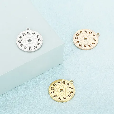 Colgantes Del Zodiaco De Acero Inoxidable Dijes De Signos Astrológicos Circulares Estrella Calada Para Hacer Joyas DIY