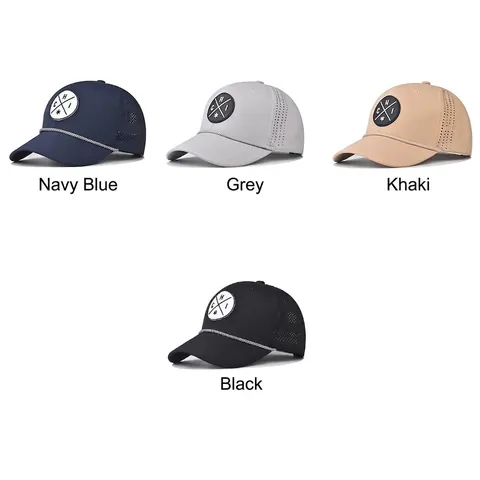 Breathable Laser Cut Baseball Cap Outdoor Adjustable Trucker Hat With Round Patch And Braided Rope Detail For Men Women
