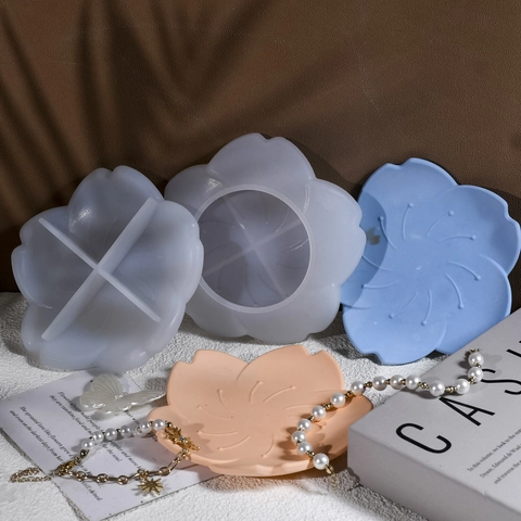 Silikonform Für DIY Harz Blumenplatte Schmuck Aufbewahrungstablett Untersetzer Herstellung Kirschblüte Form Handwerk