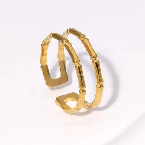 Minimalist Bamboo Joint Ring Stainless Steel Double Layer Open Adjustable Niche Personality Jewelry For Women