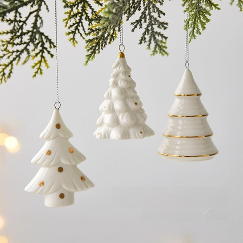 Mini Ornamenti Appesi Albero Di Natale Ceramica Bianca Dipinta In Oro Elegante Decorazione Per Feste Casa Pendenti