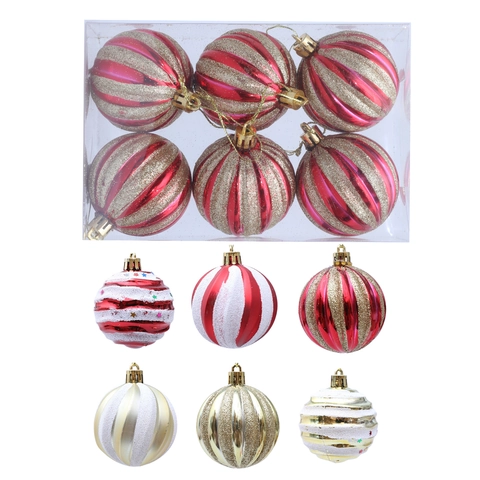 Palle di Natale Galvaniche con Brillantini Rosso Oro Bianco Pendenti a Righe per Albero di Natale Festa Decorazione Casa