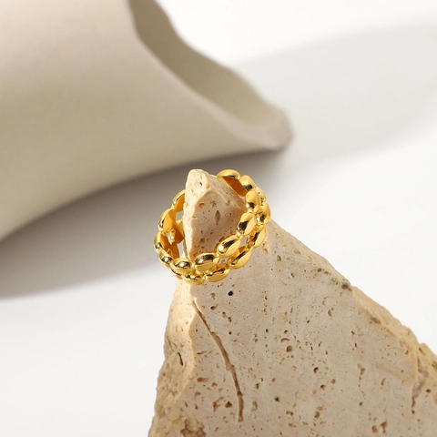 18K Gold Vergoldeter Edelstahl Ring Doppelschichtige Ellipsenkette Offener Verstellbarer Geometrischer Fingerring Für Damen Party Täglich Schmuck Geschenk