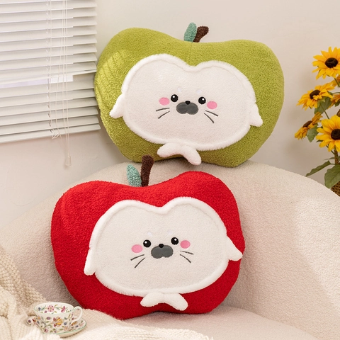 Cuscino In Peluche A Forma Di Mela Morbido Velluto Nuvola Viso Di Foca Cartone Animato Cuscino Decorativo
