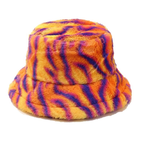 Bob En Fausse Fourrure Chapeau D'hiver Chaud En Peluche Pour Femmes Motif Tigre Coloré Coupe-vent Pliable Doux