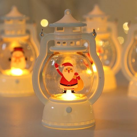Weihnachts LED Laterne Tragbar Retro Kunststoff Warmes Licht Weihnachtsmann Schneemann Desktop Deko Nachtlicht Geschenk
