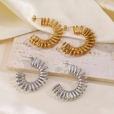 Stainless Steel C-Form Kreolen Spiral Design Linear Übertrieben Geometrisch Modeschmuck Für Damen 18K Vergoldet