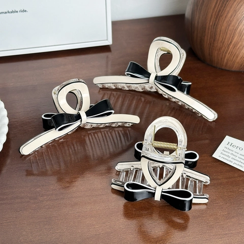 Bowknot Hair Claw Clip Acetate Resin Elegant Contrast Color Barrette For Women Ponytail Bun Holder Fashion Accessory