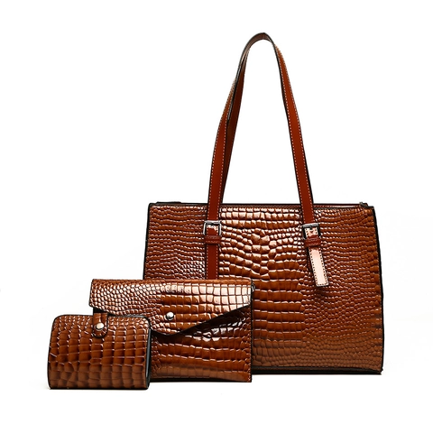 Borsa A Mano Tote In Pelle PU Con Motivo Coccodrillo Pochette A Busta E Portafoglio Grande Capacità Moda Lucida Per Donna