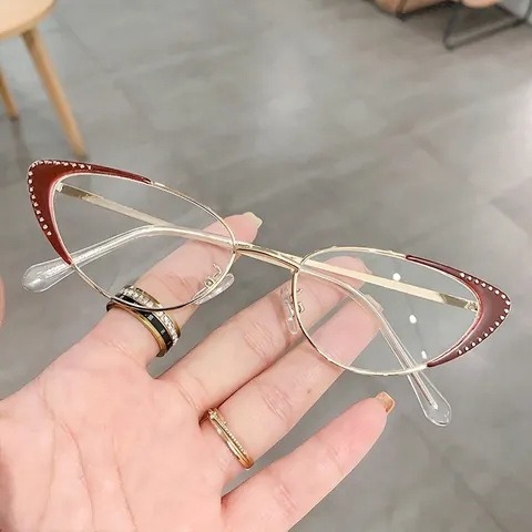 Montatura Per Occhiali In Metallo Cat Eye Da Donna Anti Luce Blu Retro Strass Decorativo Farfalla Ottica