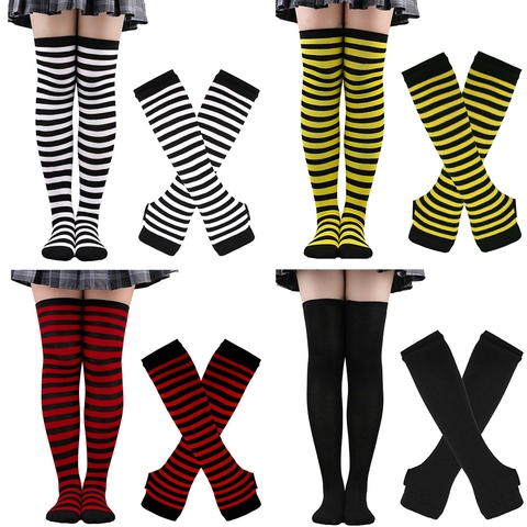St Patrick's Day Over The Knee Socks And Arm Warmers Set Striped Knitted Stockings For Women Holiday Party Costume Accessories