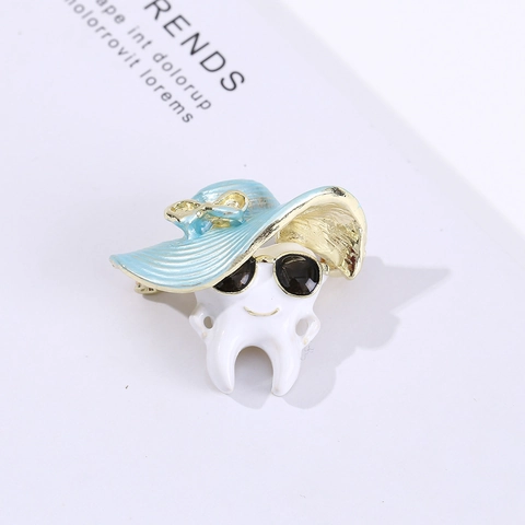 Cute Cartoon Tooth Brooch Alloy Enamel Sunglasses Hat Design Tooth Lapel Pin For Suit Dress Clothing Decor Women Men Jewelry