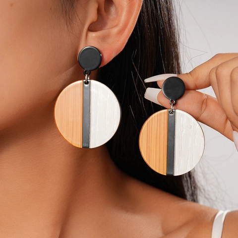 Geometrische Ronde Hangende Oorbellen Retro Kleurblok Acryl Met 925 Sterling Zilveren Oorknopjes Voor Dames Vintage
