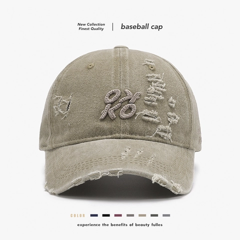 Casquette De Baseball En Coton Lavé Vintage Broderie 3D Style Distressed Protection Solaire Chapeau Streetwear Unisexe