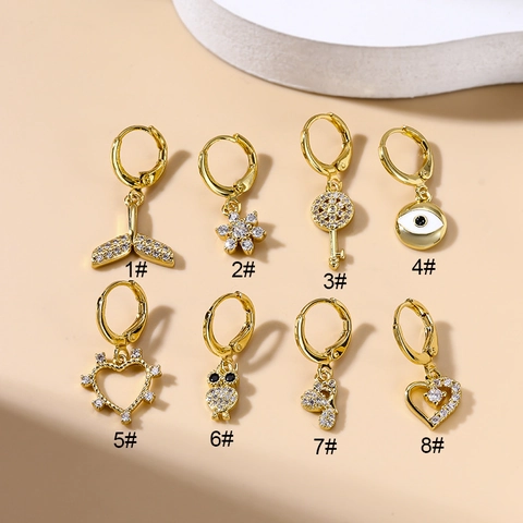 Pendientes Asimétricos Cartílago Cobre Con Circón Formas Corazón Ojo Búho Cola Pez Llave Joyería Piercing Para Mujeres