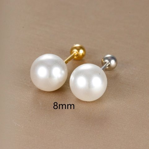Korean Style 18K Gold Plated Copper Pearl Stud Earrings For Women Minimalist Artificial Pearl Screw Back Ear Bone Stud Jewelry
