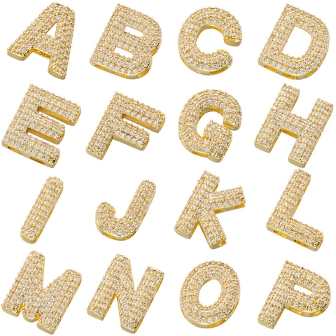 Ciondolo Lettera Alfabeto Charm Iniziale Rame Zircone Incrostato Hip Hop DIY Accessori Per Gioielli Versatile