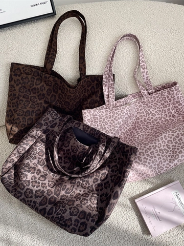 Leopard Print Wildleder Canvas Tote Bag Große Kapazität Vintage Schultertasche Für Frauen Täglich