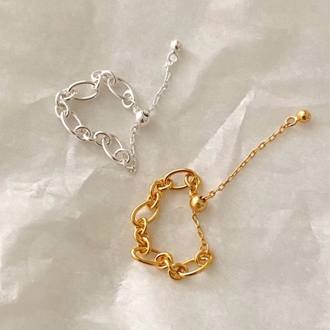 925 Sterling Silber Verstellbarer Kettenring Minimalistischer Koreanischer Stil Gliederband Mit Kugelanhänger Schmuck