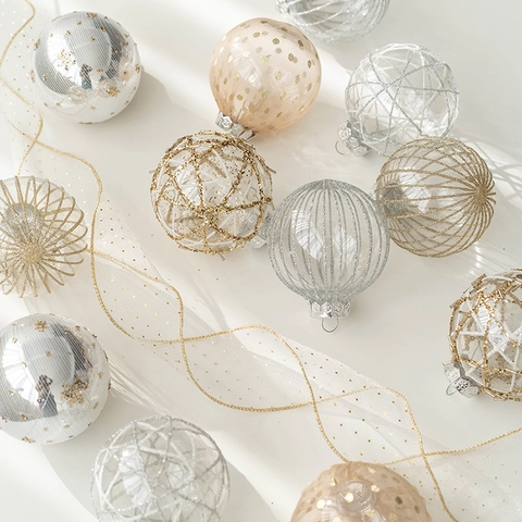 Palle Di Natale Plastica Dipinte Rete Glitter Decorazioni Albero Festive Elegante Decorazione Per Feste