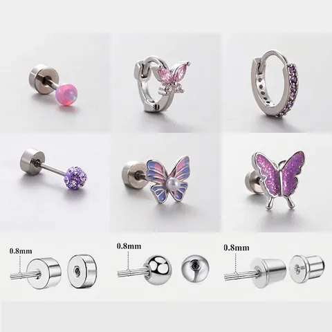 Titanium Steel Butterfly Cartilage Stud Earrings With Zircon Imitation Artificial Pearl And Enamel Screw Flat Back For Women
