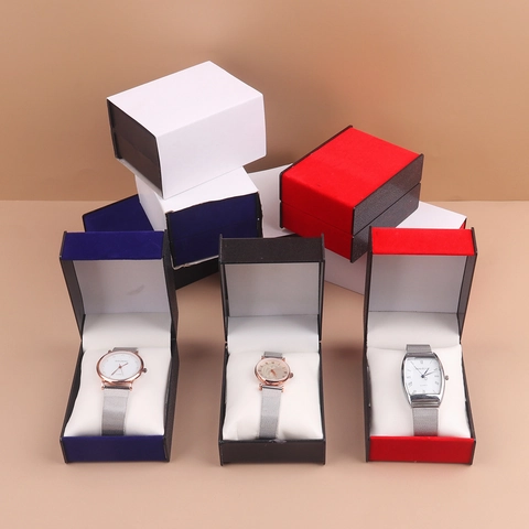 PU Leather Watch Box Jewelry Display Case Storage Organizer Flip Cover Bracelet Packaging Box With Pillow Gift Case For Men Women