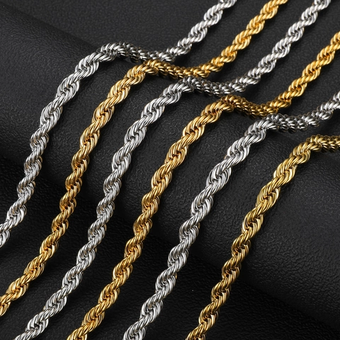 Collana con Catena a Corda in Acciaio Inossidabile Hip Hop Unisex Uomo Donna Gioielli Accessori di Moda Collana a Catena in Metallo Regalo