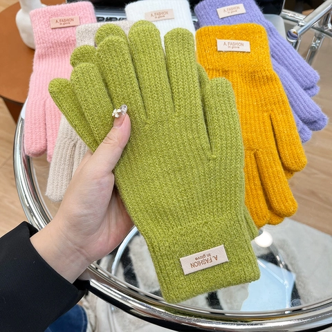 Winterstrickhandschuhe Damen Warm Dick Alpakawolle-Imitat Touchscreen-kompatibel Outdoor Mode