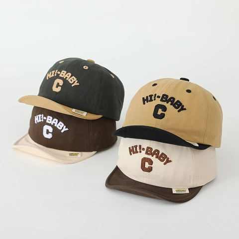 Cappellino Da Baseball Per Neonati Misto Cotone Blocchi Di Colore Ricamo Lettera C Tesa Morbida Cappello Da Sole Bimbi