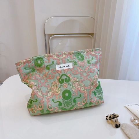Neuchinesischer Stil Jacquard Kosmetiktasche Vintage Floral Make Up Organizer Canvas Futter Reise Reißverschluss Beutel