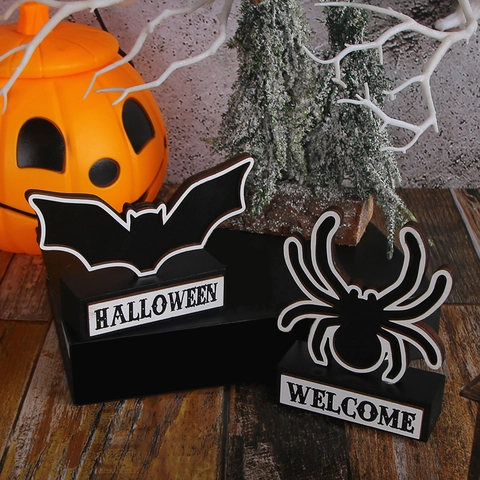 Décoration De Table Halloween Panneau En Bois Araignée Chauve Souris Silhouette Ornement Debout Pour Fête