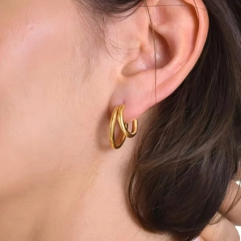 Geometric Double Layer C Shape Hoop Earrings Stainless Steel 18K Gold Plated Minimalist Jewelry For Women