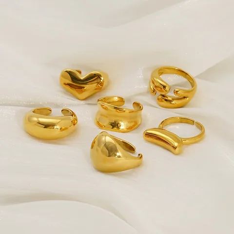 Edelstahl Ring 18K Vergoldet Wassertropfen Geometrisch Offen Verstellbar Minimalistischer Schmuck Für Damen