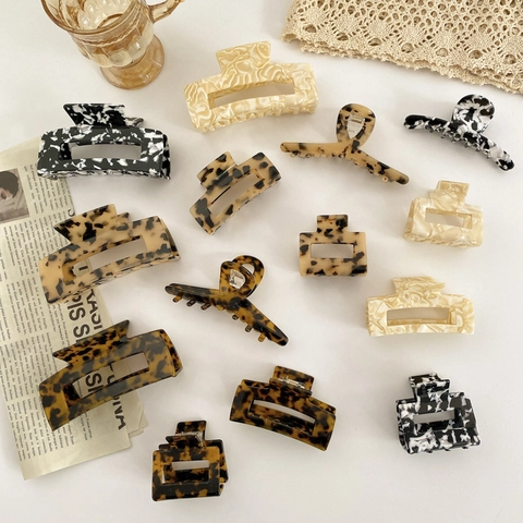 Grande Molletta Per Capelli In Acetato Retro Geometrica Tartarugata Leopardo Marmo Stampa Strumento Styling Antiscivolo Per Donne